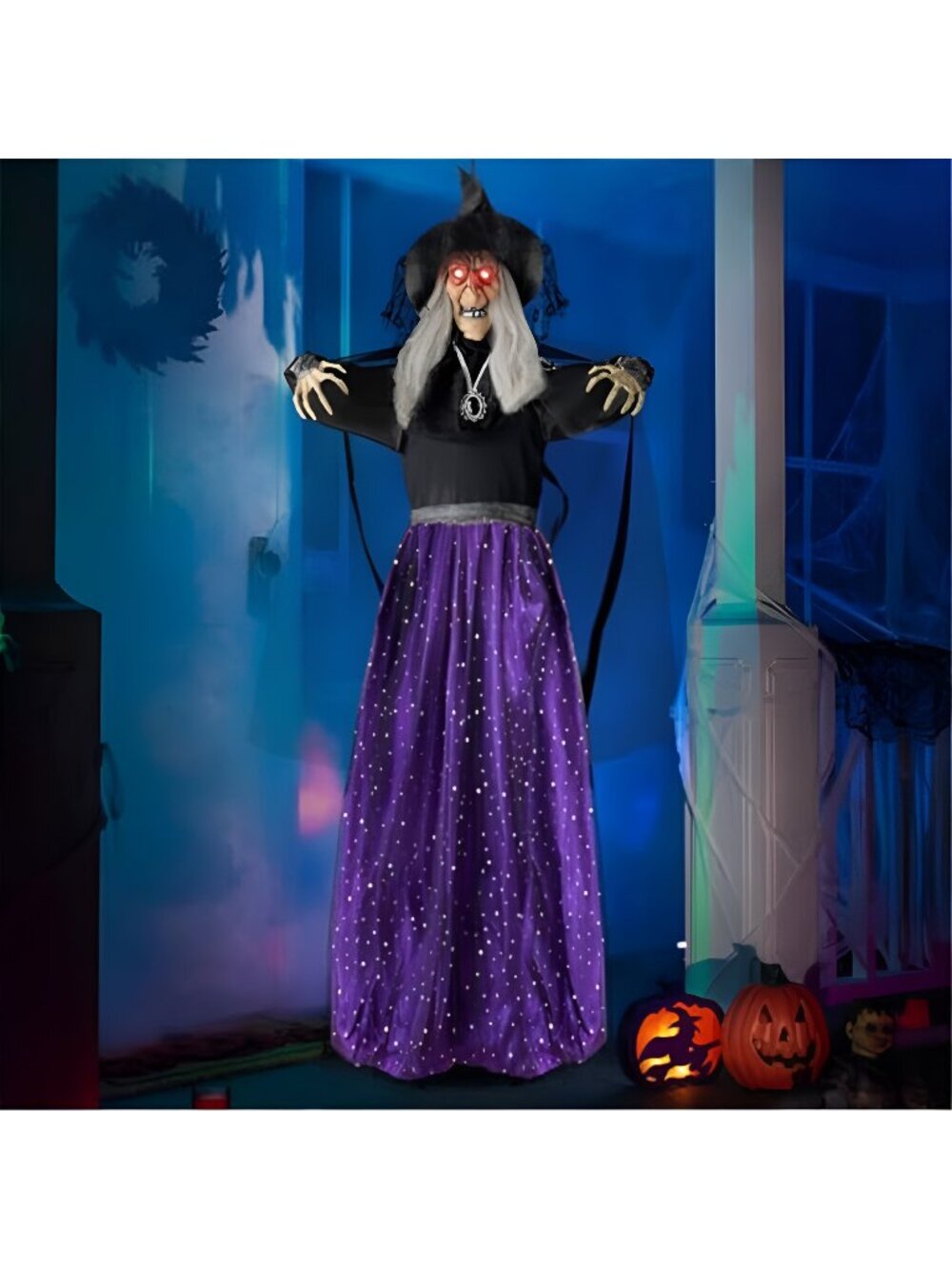47” Animated Witch Halloween Decorations Outdoor Indoor, Scary Halloween
